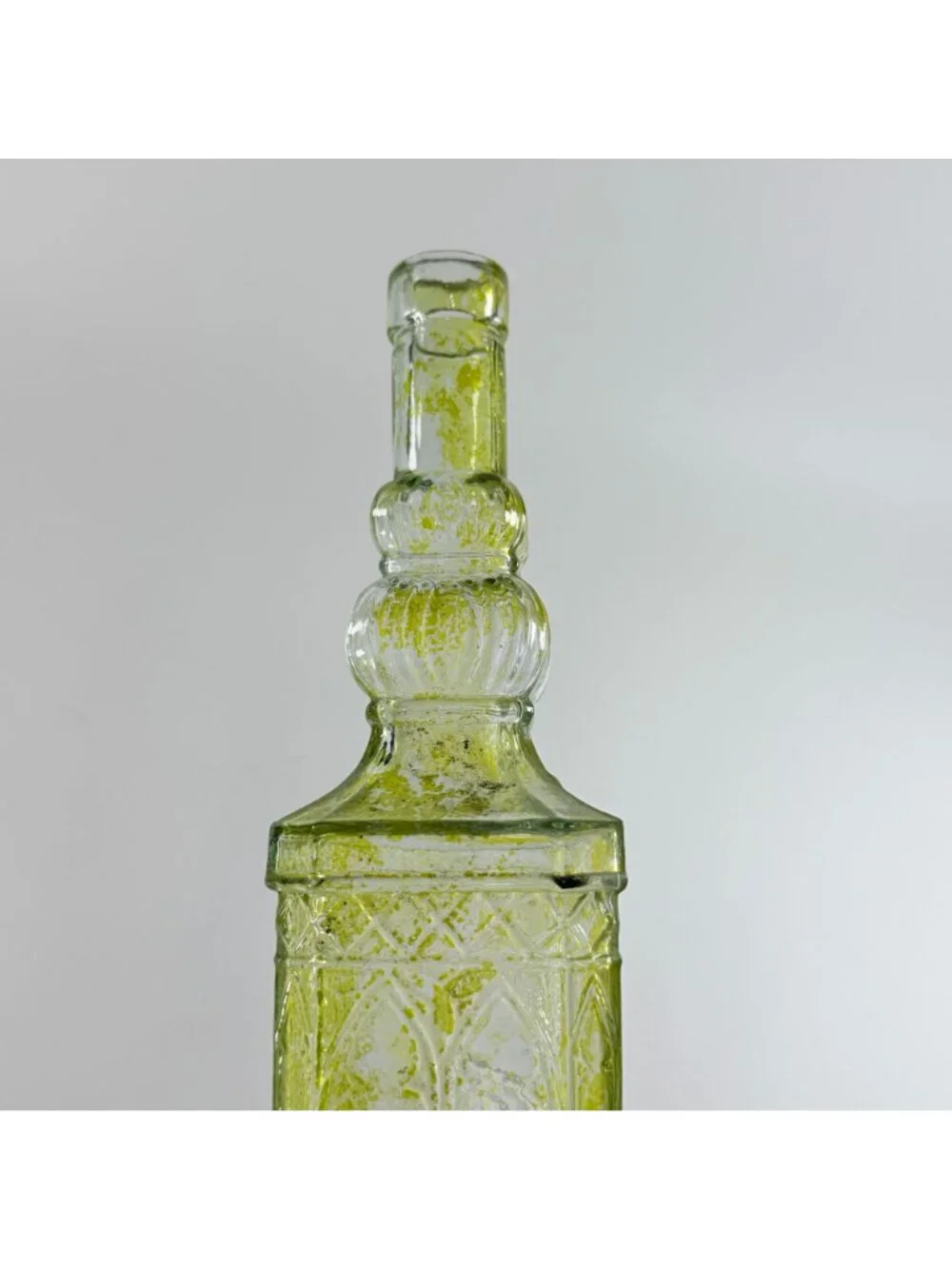 Vintage Yellow Embossed Glass Bottle 11.75